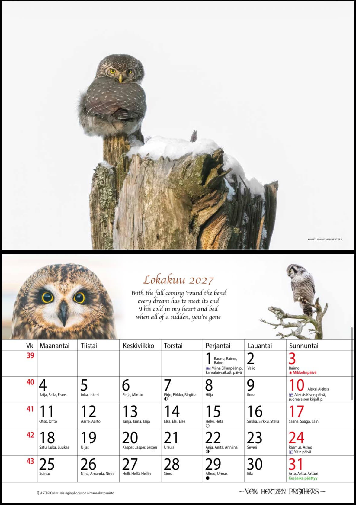2027 Calendar Photographed by Jonne Von Hertzen (FINLAND)
