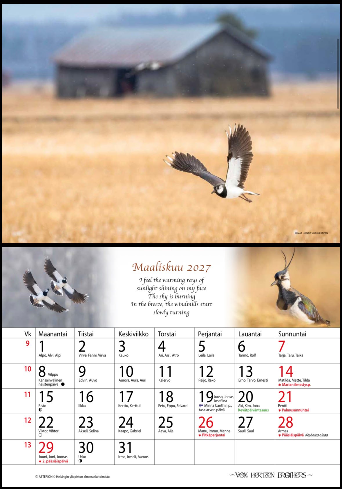 2027 Calendar Photographed by Jonne Von Hertzen (FINLAND)